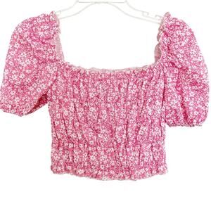 Pink Dainty Floral Puff Sleeve Top Medium